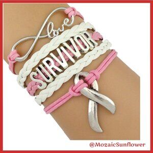 NEW PINK AND WHITE CANCER SURVIVOR ADJUSTABLE BRACELET